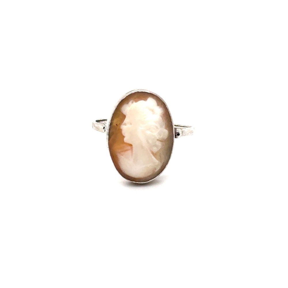Vintage Sterling Silver Shell Cameo Ring Size 8.25 Carved Portrait 925 Jewelry